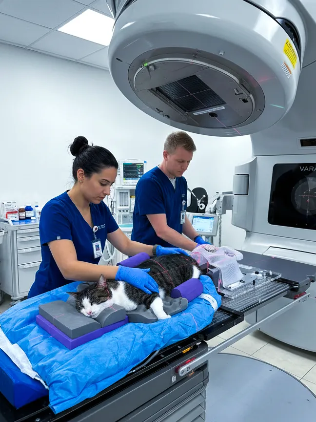 Veterinary radiation therapy linear accelerator treatment room